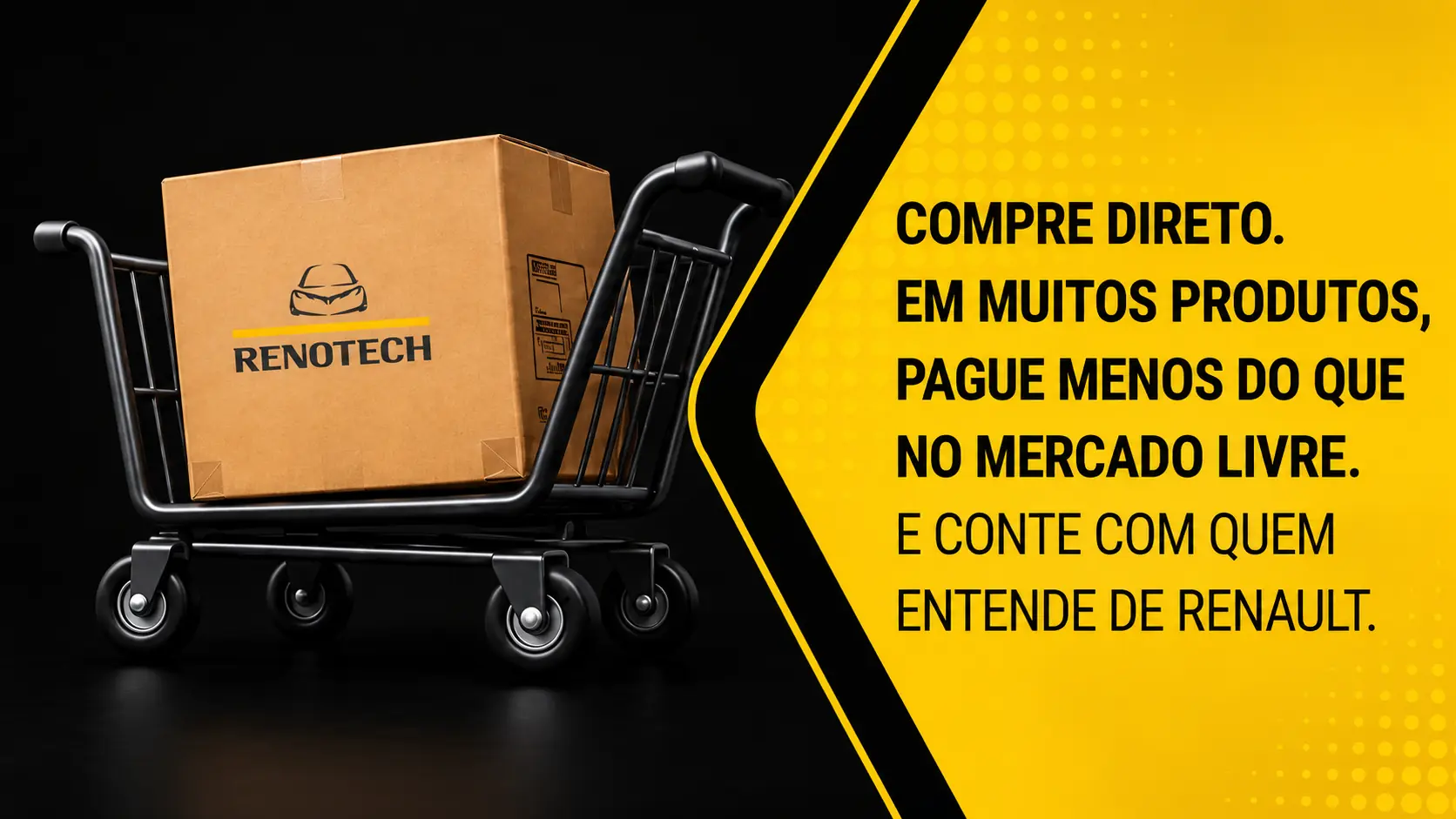 Carrinho com uma caixa Renotech e condições de compra direta.