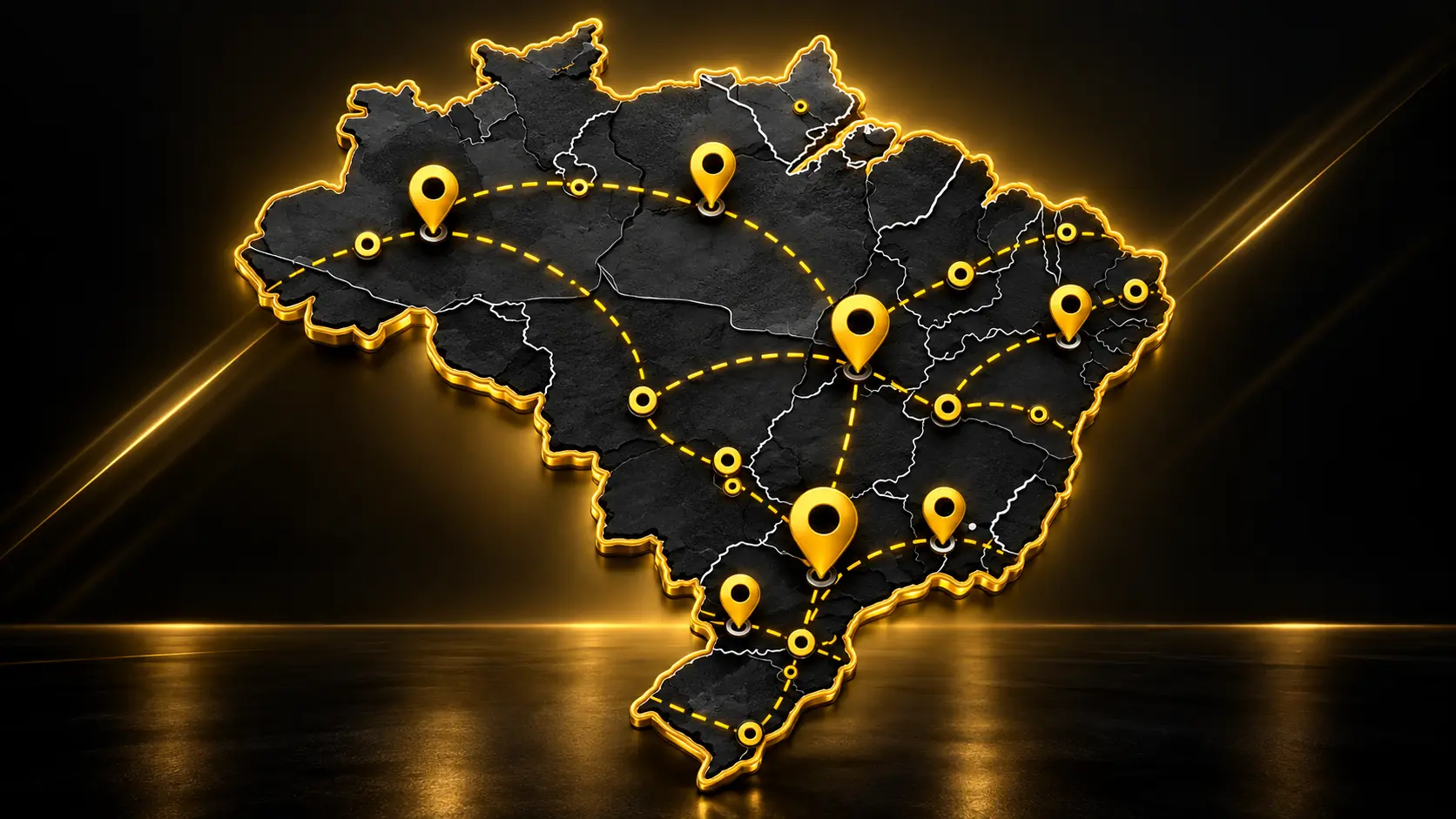 Mapa do Brasil com rotas de entrega da Renotech.